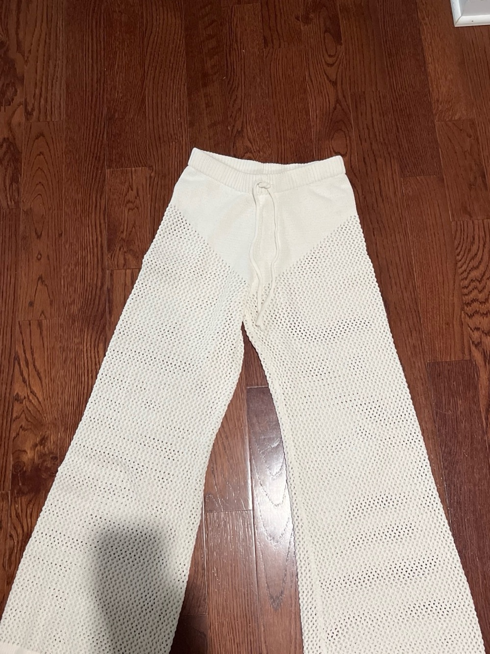 Zara Cream Textured Knit High-Waist Pants